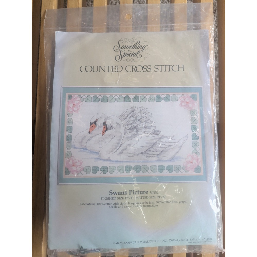 1984 Sealed CANDAMAR SWANS PICTURE Counted Cross Stitch Kit #50152 - 17" x 10"